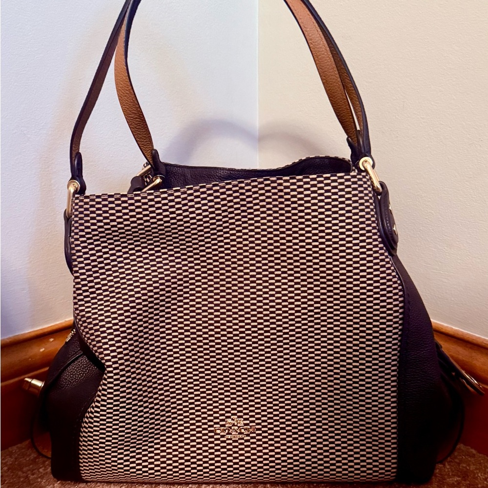 Coach Black and Tan Shoulder Bag with Leather Accents